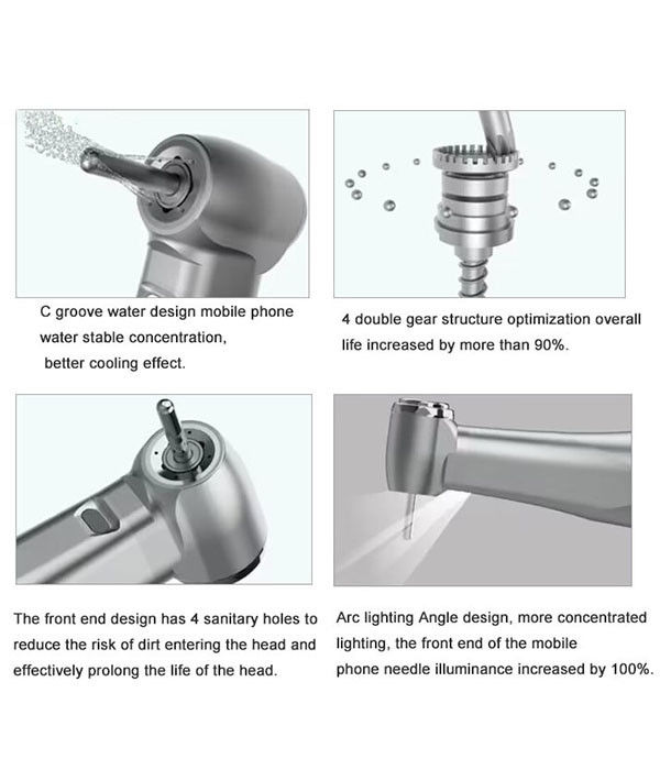 Gigi 1/5 Handpiece Kecepatan Rendah Meningkatkan Cincin Merah Contra Angle Internal Water Spray untuk Motor Tipe E